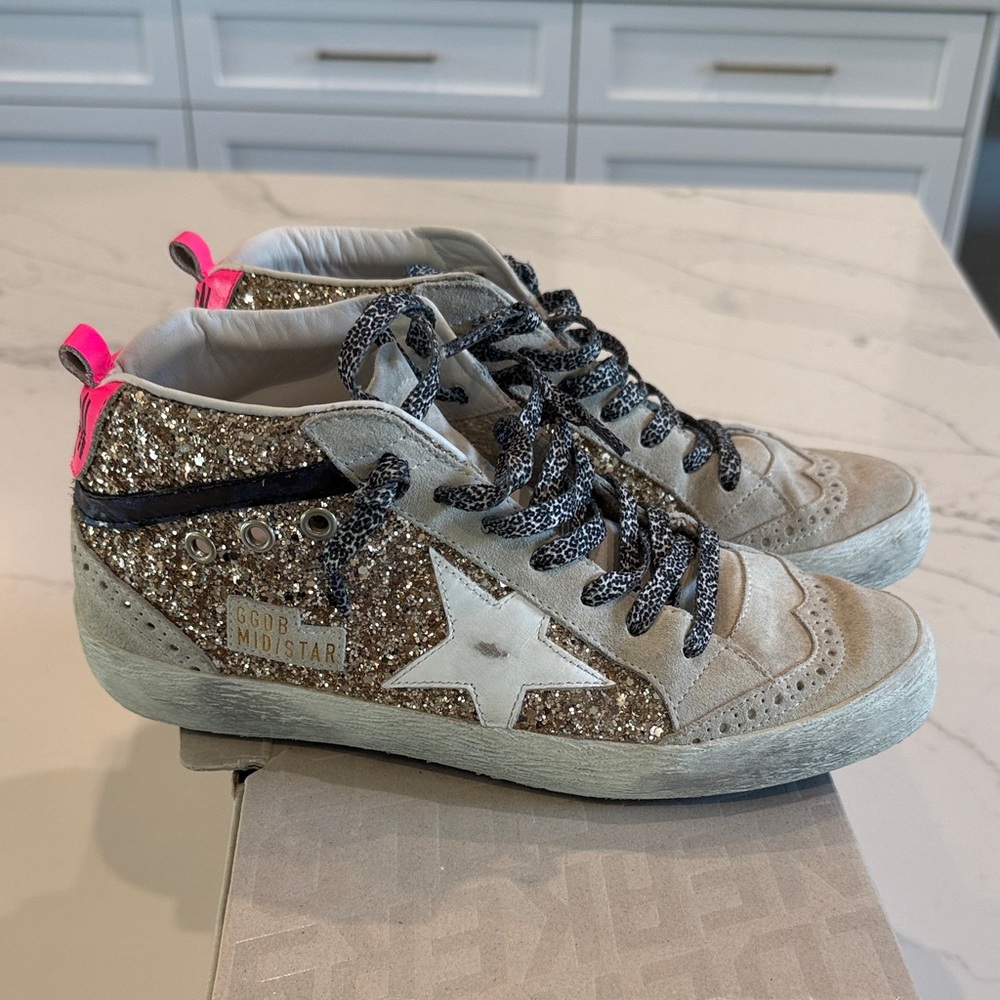 Golden Goose  Glitter Sneakers - Gold and Pink Accents